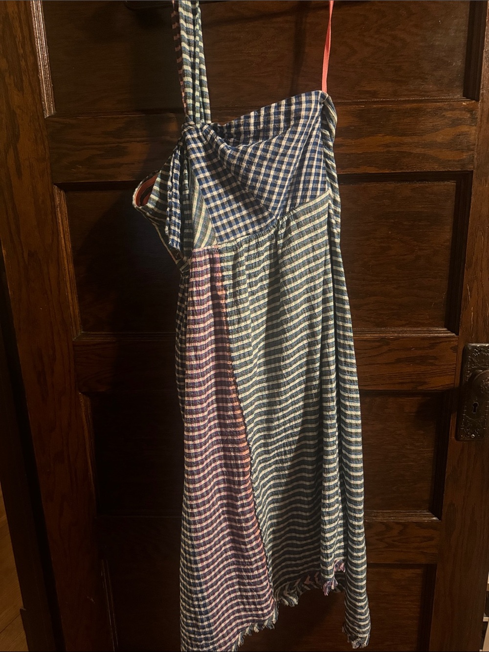 Maeve Waverly Midi Multicolor Blue Gingham Patch Dress